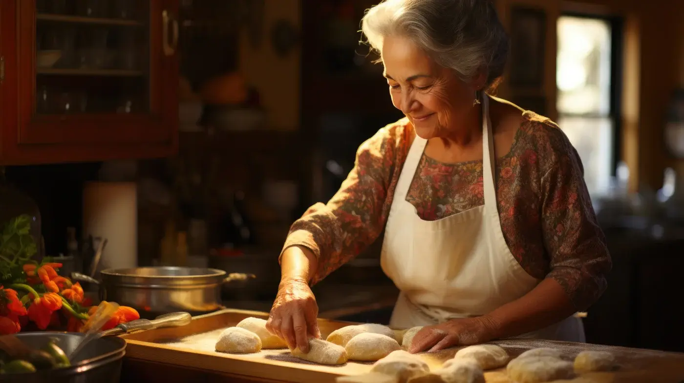 An image showing an older woman in a chef's kitchen making pastries, used in a kitchen remodeling ideas blog for executive remodeling.